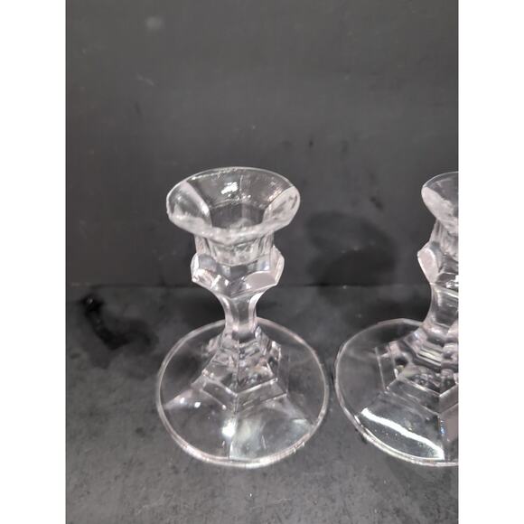 Clear Vintage Candle Holder Set, Glass, Tablescape, Vintage Home Decor, Pair - Picture 5 of 9